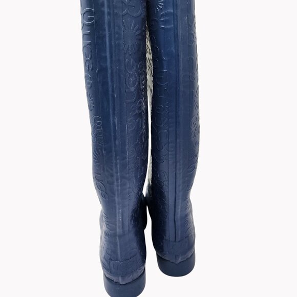 Ugg Wilshire Navy Rubber Rain Boots Womens Size 7 Tall Fur Insole - Picture 4 of 7